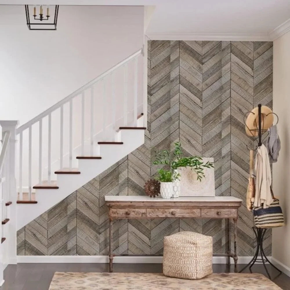 Wood Wallpaper Herringbone Peel and Stick Wallpaper‎ 17.7inch×118.1inch Rustic